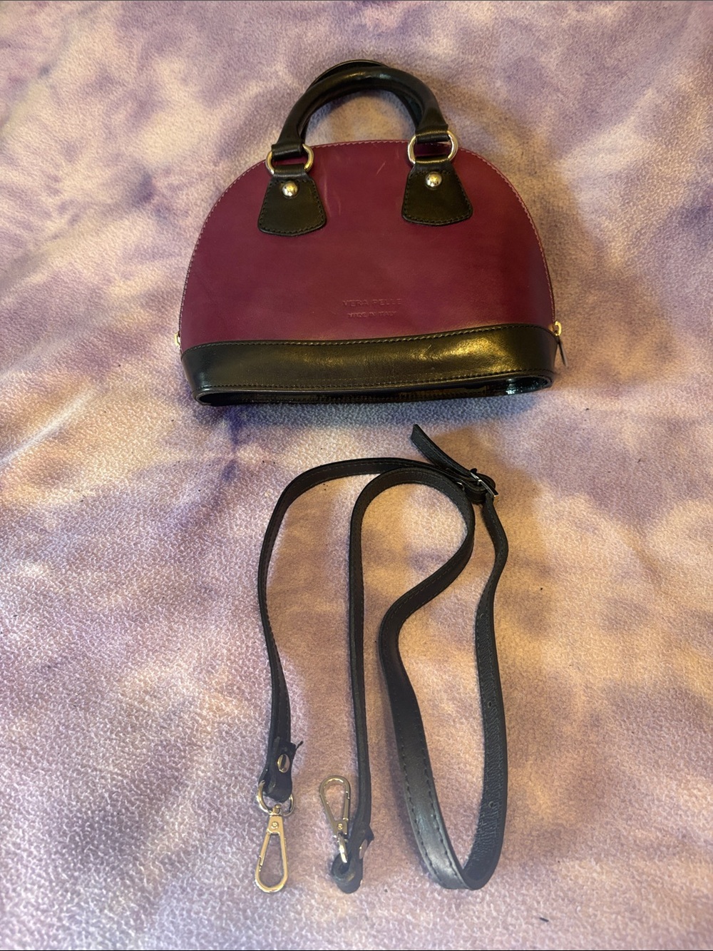 Vera Pelle Two-Tone Plum and Black Dome Satchel
